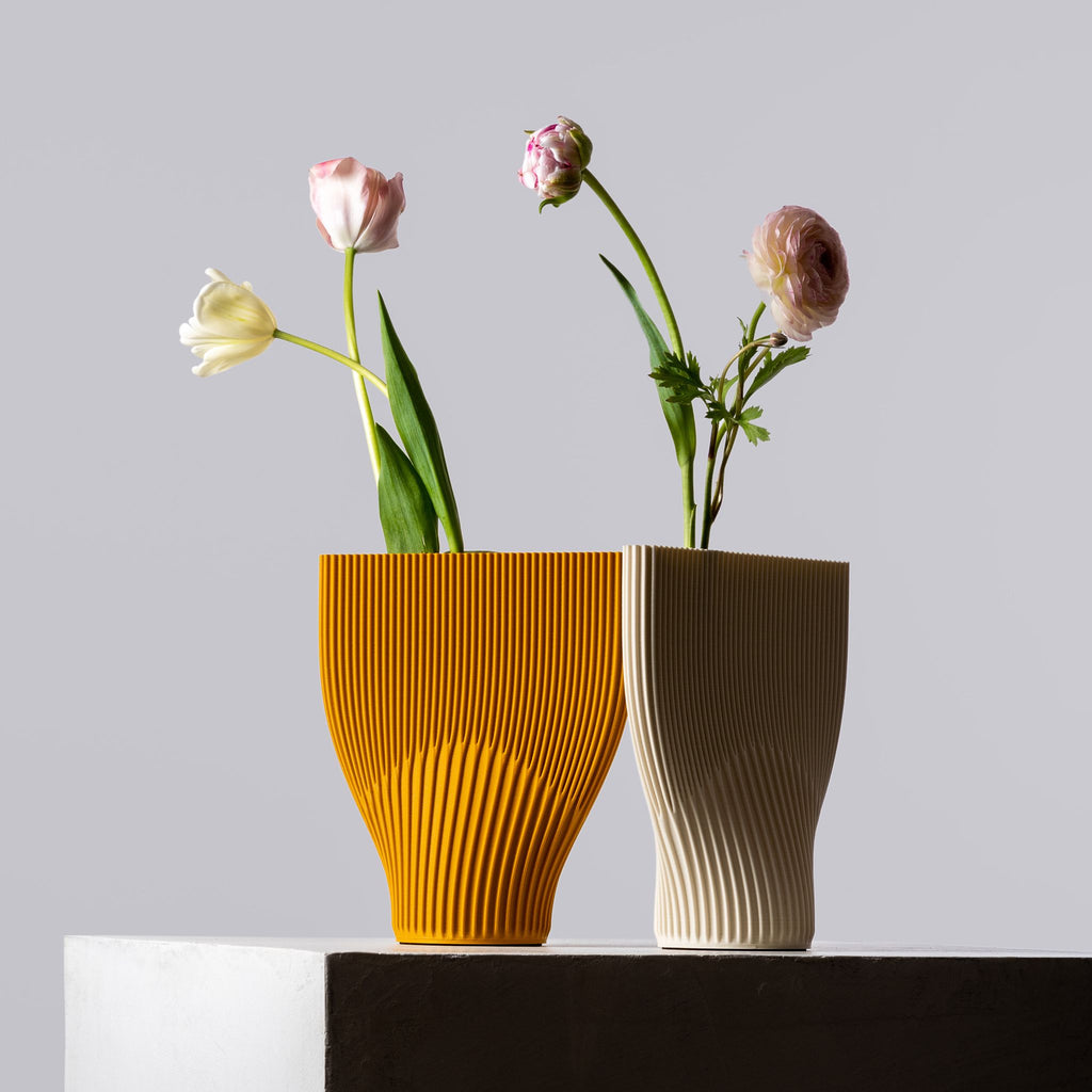 Fluke ochre and white vases - Cyrc sustainable home decor